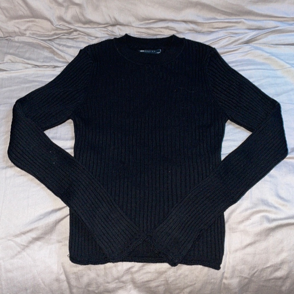 asos design crew neck sweater in contrast rub detail in black